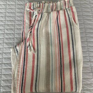 Maurices Women's Linen Drawstring Stripe Pants Size L/XL Large